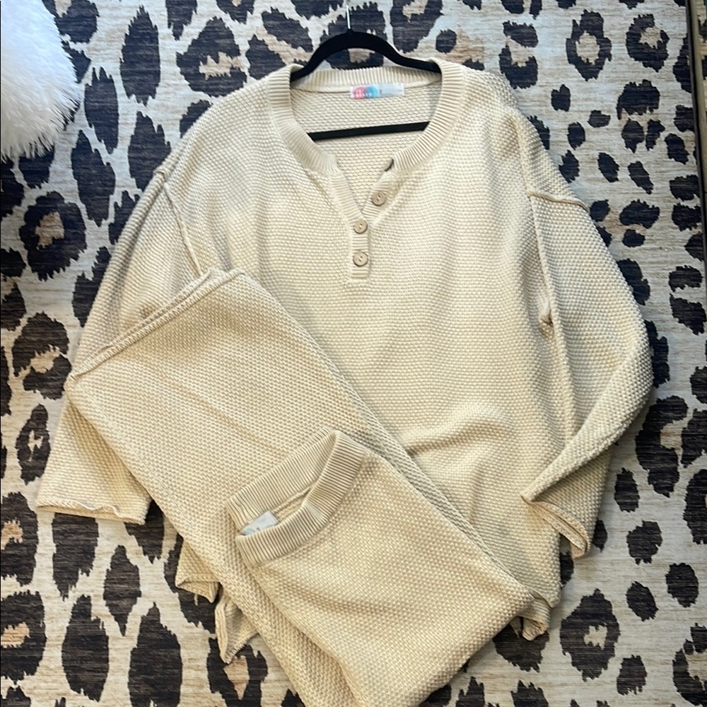Free People Hailee Cream Crewneck Sweater & Pants Set
